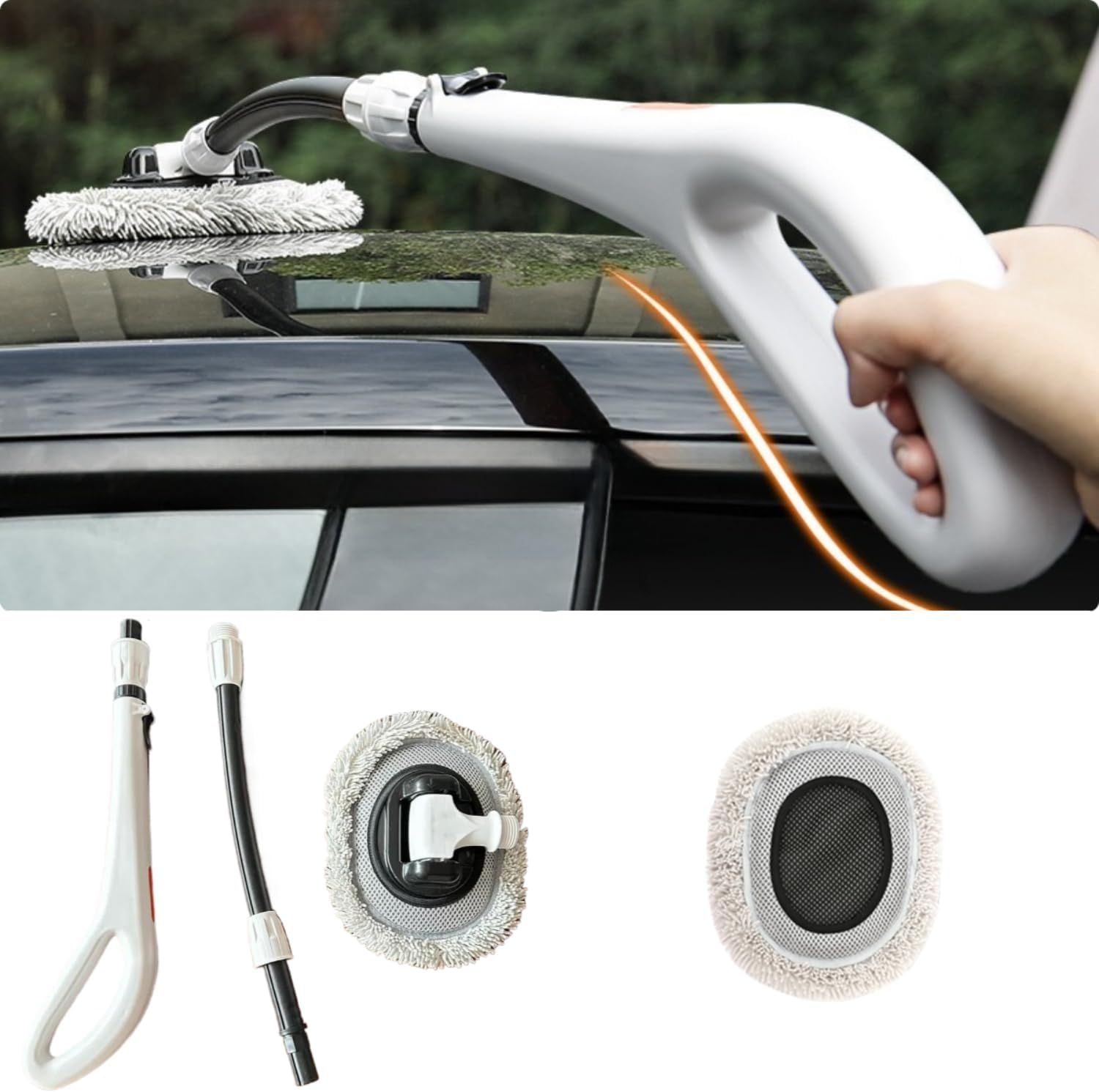 Professional Telescopic(55-120cm) Car Microfiber Wash Mop - 90° Rotating Detachable Brush Head, 15° Ergonomic Curved Rod & Handle - Durable Aluminum Alloy Chenille Brush for Car, Home and Window Cleaning - Image 2