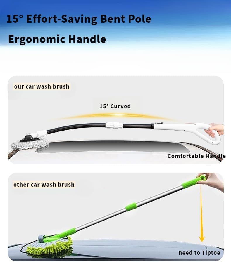 Professional Telescopic(55-120cm) Car Microfiber Wash Mop - 90° Rotating Detachable Brush Head, 15° Ergonomic Curved Rod & Handle - Durable Aluminum Alloy Chenille Brush for Car, Home and Window Cleaning - Image 5