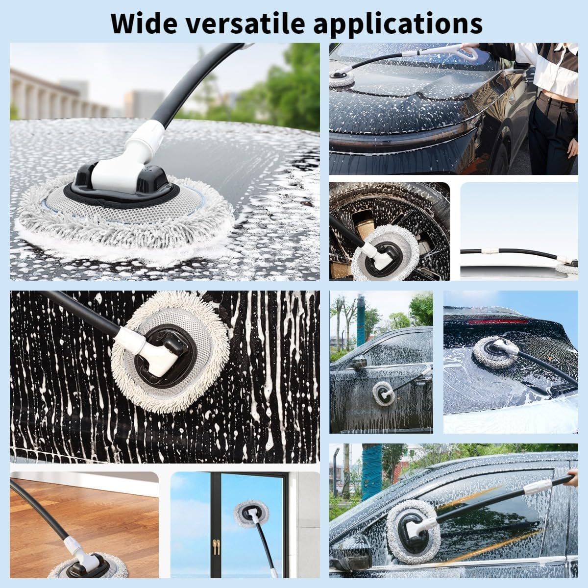 Professional Telescopic(55-120cm) Car Microfiber Wash Mop - 90° Rotating Detachable Brush Head, 15° Ergonomic Curved Rod & Handle - Durable Aluminum Alloy Chenille Brush for Car, Home and Window Cleaning - Image 8