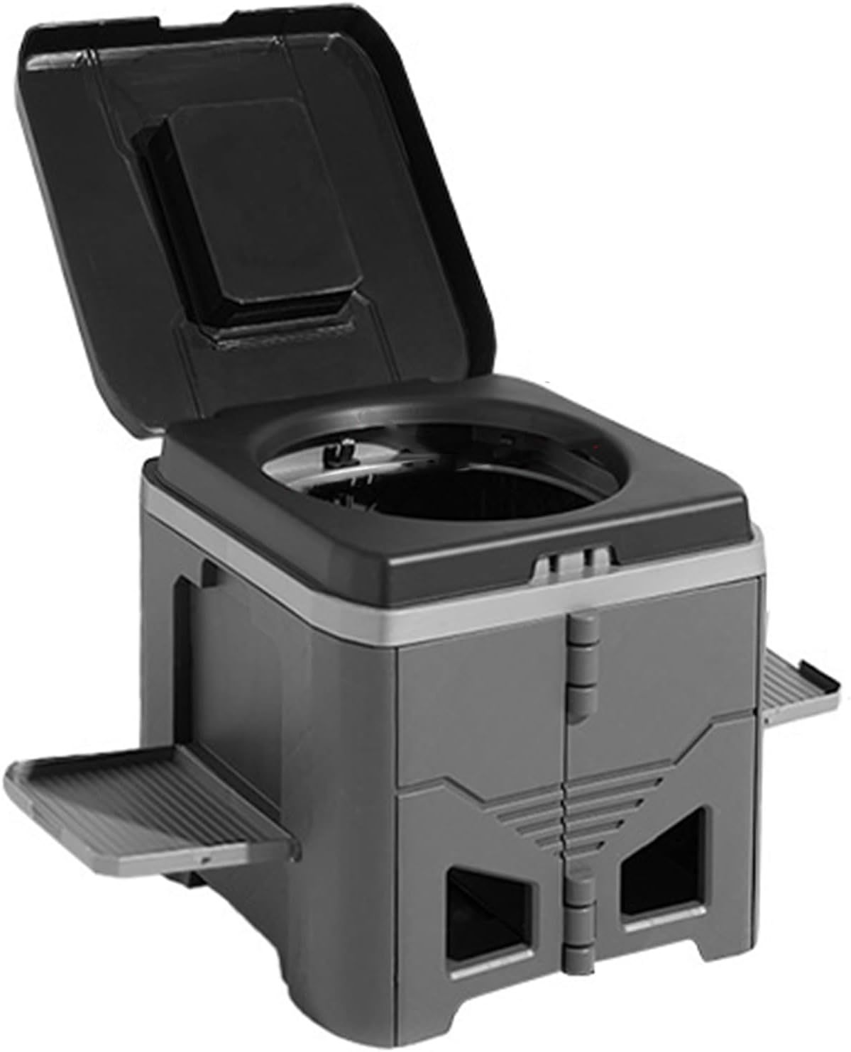 Portable Travel Toilet with Integrated Dual Storage Wings & Odor-Proof Lid – Ergonomic Reusable Foldable Commode with 12.7cm Folding Height for Car Travel & Outdoor Use (Black Grey) - Image 1