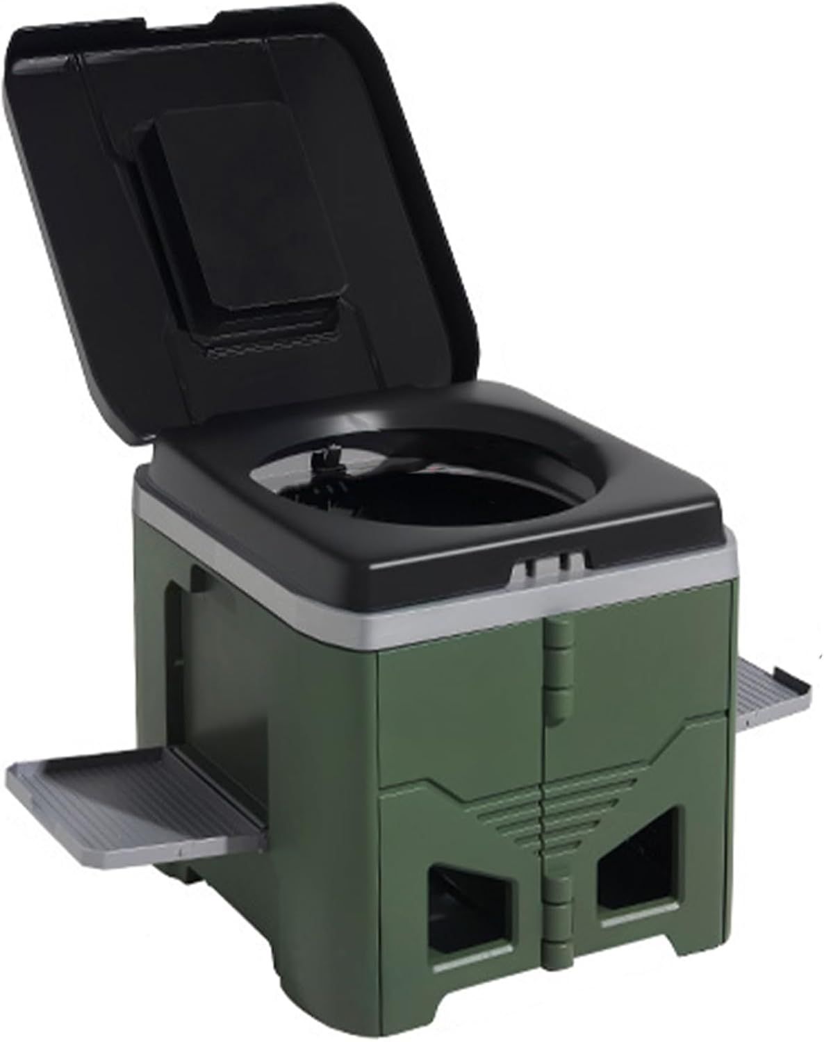 Portable Travel Toilet with Integrated Dual Storage Wings & Odor-Proof Lid – Ergonomic Reusable Foldable Commode with 12.7cm Folding Height for Car Travel & Outdoor Use (Black Green) - Image 1