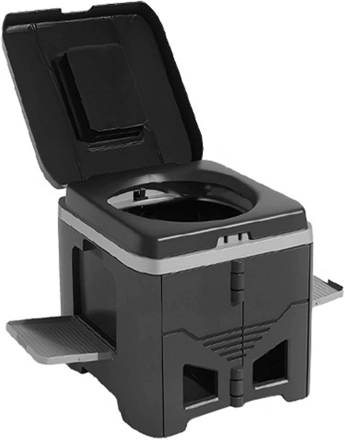 Portable Travel Toilet with Integrated Dual Storage Wings & Odor-Proof Lid – Ergonomic Reusable Foldable Commode with 12.7cm Folding Height for Car Travel & Outdoor Use (Black) - Image 1
