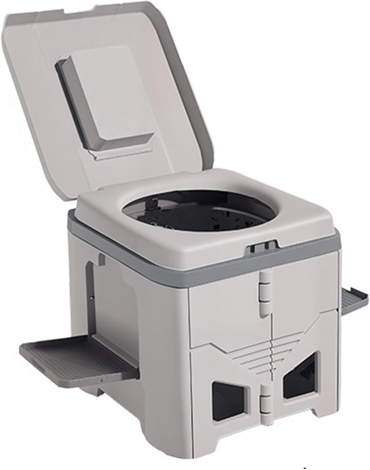 Portable Travel Toilet with Integrated Dual Storage Wings & Odor-Proof Lid – Ergonomic Reusable Foldable Commode with 12.7cm Folding Height for Car Travel & Outdoor Use (Sandy) - Image 1