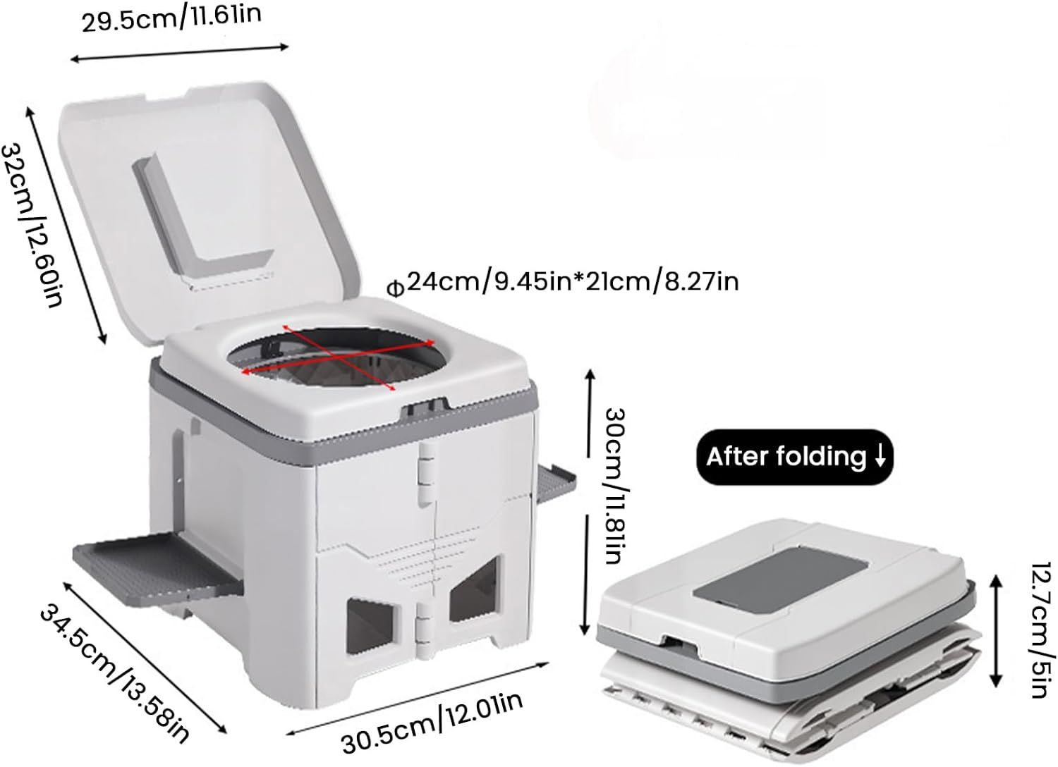 Portable Travel Toilet with Integrated Dual Storage Wings & Odor-Proof Lid – Ergonomic Reusable Foldable Commode with 12.7cm Folding Height for Car Travel & Outdoor Use (White) - Image 2