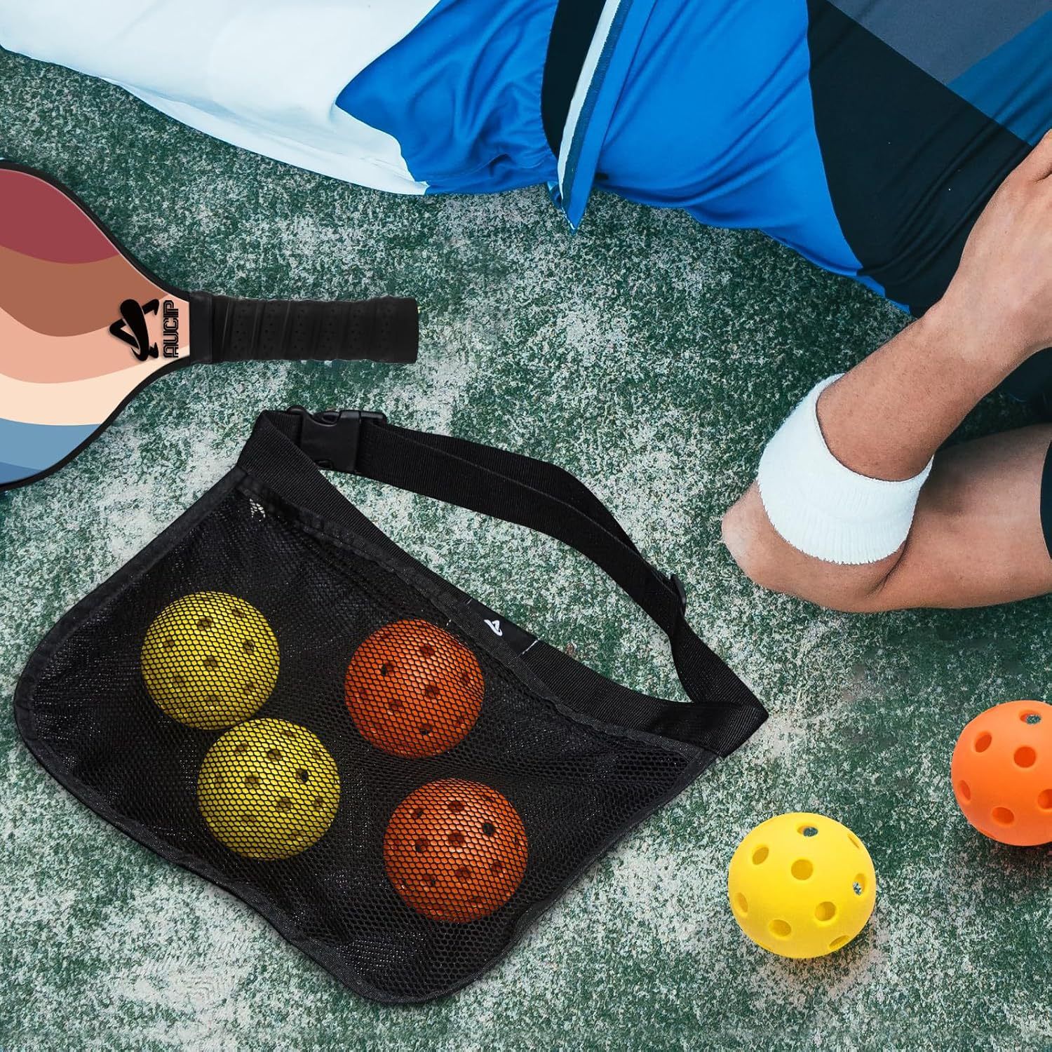 Lightweight 9-Ply Hard Basswood Pickleball Paddle Set with Curved Stripes Design - 4 Durable Paddles + 4 Balls + Ball Mesh Bag + Carrying Backpack for Indoor & Outdoor Play - Professional Size Construction, Breathable Non-Slip Grip - Image 7