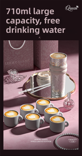 710ML Pink Luxury Gradient Textured Aurora Starry Night Insulated Travel Mug (Bow Pendant Gift Box) – 316 Stainless Steel Car Coffee Tumbler with Pop-Up Straw Dual Lid, Sinking Tea Infuser Ball and Cup Sleeve - Image 4