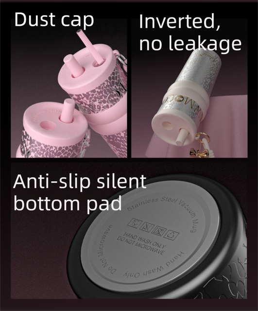 710ML Pink Luxury Gradient Textured Aurora Starry Night Insulated Travel Mug (Bow Pendant Gift Box) – 316 Stainless Steel Car Coffee Tumbler with Pop-Up Straw Dual Lid, Sinking Tea Infuser Ball and Cup Sleeve - Image 8