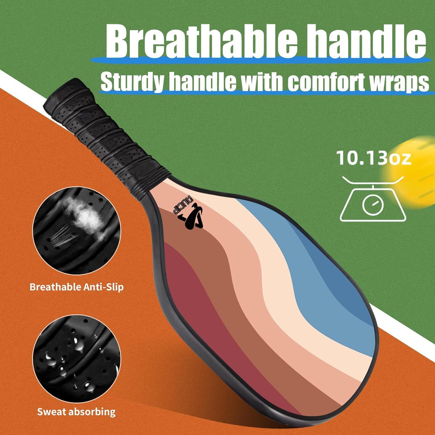 Lightweight 9-Ply Hard Basswood Pickleball Paddle Set with Curved Stripes Design - 2 Durable Paddles + 4 Balls + Ball Mesh Bag + Carrying Backpack for Indoor & Outdoor Play - Professional Size Construction, Breathable Non-Slip Grip - Image 5