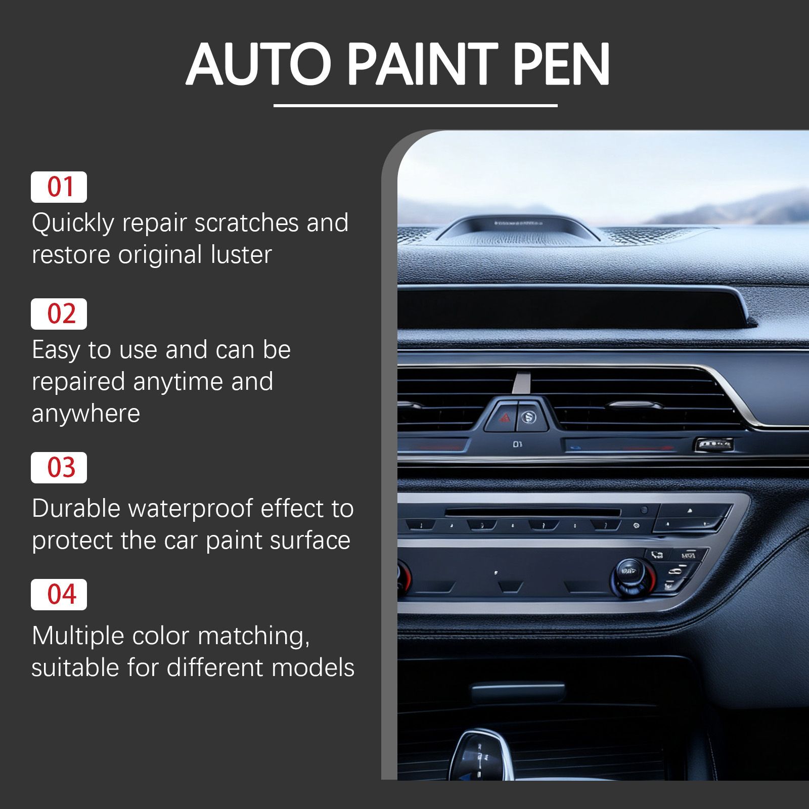 3-Pack Car Interior Paint Touch-Up Pen – Quick Color Restoration Scratch Repair Fixer for Automotive Leather Plastic, Central Control Button and Dashboard - Image 2