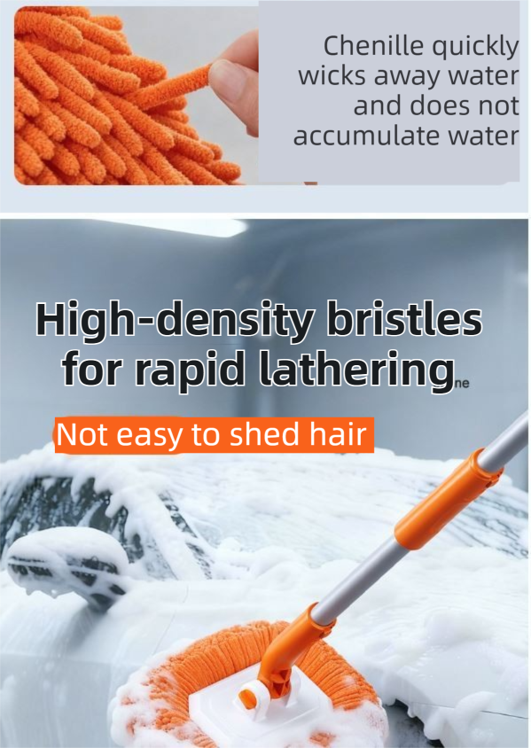 Orange 21° Curved Car Wash Mop and Snow Scraper with 180° Rotating Detachable Pole & 2 x Extra Large Microfiber Brush Cover – 2 Section Telescopic (58–101.5 CM) Aluminum Alloy Cleaning Brush for Vehicle and Home Care - Image 8