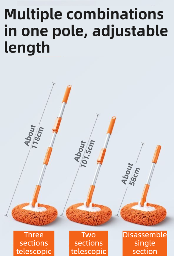 Orange 21° Curved Car Wash Mop and Snow Scraper with 180°Rotating Detachable Pole & 2 x Extra Large Microfiber Brush Cover – 3 Section Telescopic (58–118 CM) Aluminum Alloy Cleaning Brush for Vehicle and Home Care - Image 6