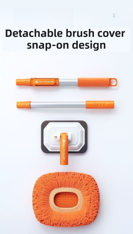 Orange 21° Curved Car Wash Mop and Snow Scraper with 180°Rotating Detachable Pole & 2 x Extra Large Microfiber Brush Cover – 3 Section Telescopic (58–118 CM) Aluminum Alloy Cleaning Brush for Vehicle and Home Care - Image 7