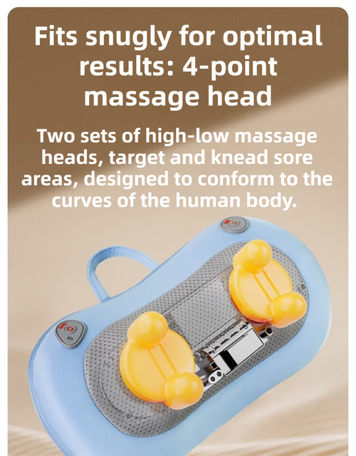Blue Wireless Rechargeable Cervical & Lumbar Massager Pillow with 4 High/Low Massage Points, 42°C Constant Heat, 3 Speeds and Adjustable Strap – Multifunctional Shiatsu Back Massage Cushion for Neck Waist Shoulder Relief - Image 5