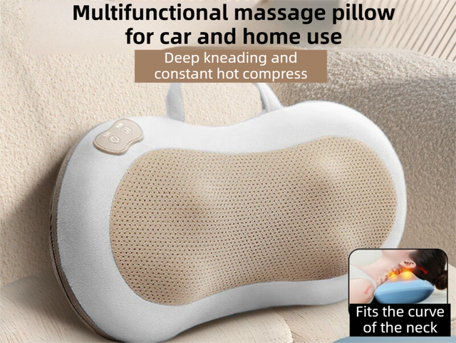 Grey Wireless Rechargeable Cervical & Lumbar Massager Pillow with 4 High/Low Massage Points, 42°C Constant Heat, 3 Speeds and Adjustable Strap – Multifunctional Shiatsu Back Massage Cushion for Neck Waist Shoulder Relief - Image 1