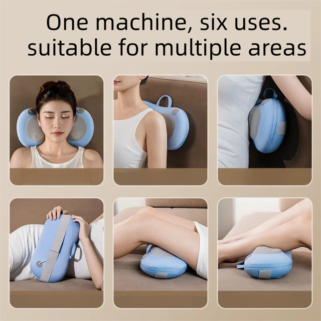 Grey Wireless Rechargeable Cervical & Lumbar Massager Pillow with 4 High/Low Massage Points, 42°C Constant Heat, 3 Speeds and Adjustable Strap – Multifunctional Shiatsu Back Massage Cushion for Neck Waist Shoulder Relief - Image 4
