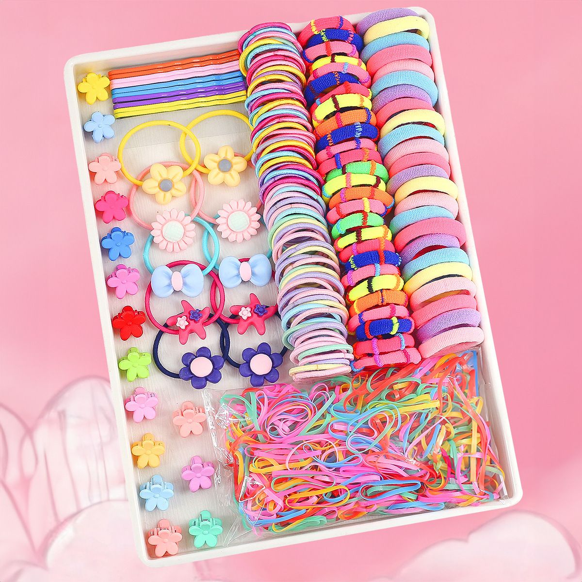 875-Piece Cute Hair Accessories Gift Set with Elastic Rubber Bands & Hair Clips Organizer Box - Perfect Gift for Girls - Image 3
