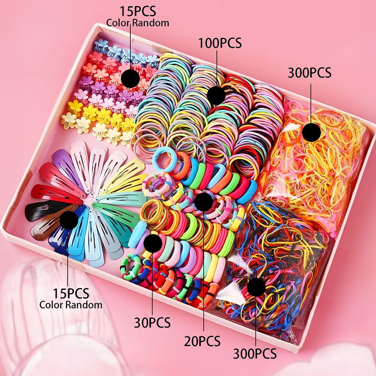 895-Piece Cute Hair Accessories Gift Set with Elastic Rubber Bands & Hair Clips Organizer Box - Perfect Gift for Girls - Image 2