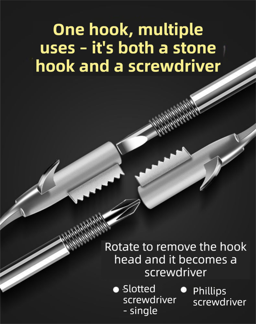 Multifunctional Car Tire Stone Remover Hook with Storage Bag, Zinc Alloy 4-Head Pick & Tire Brush – 28cm Stainless Steel Cleaning Tool Built-In Screwdriver and Emergency Window Breaker - Image 4