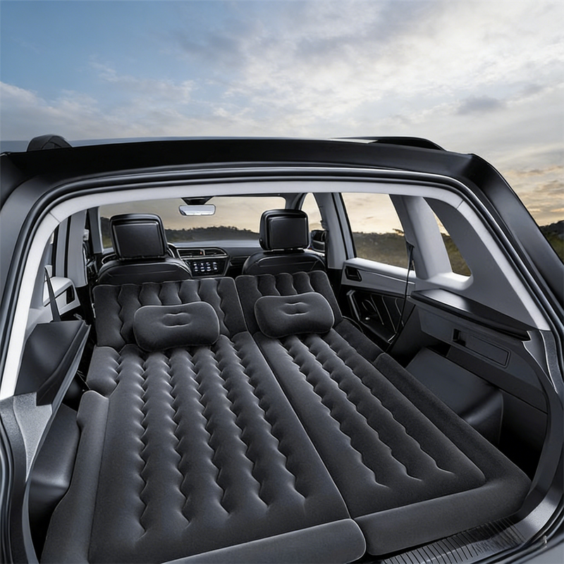 Black Multi-Chamber Car Inflatable Air Mattress with Electric Pump, Storage Bag & Pillows for Universal Trunk Sleeping and Camping (174 x 126 CM) - Image 1
