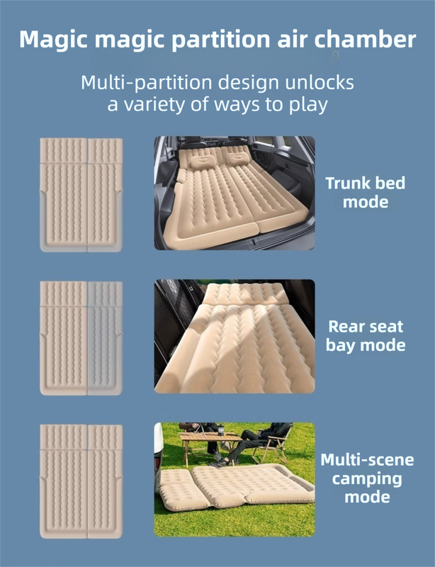 Black Multi-Chamber Car Inflatable Air Mattress with Electric Pump, Storage Bag & Pillows for Universal Trunk Sleeping and Camping (174 x 126 CM) - Image 4