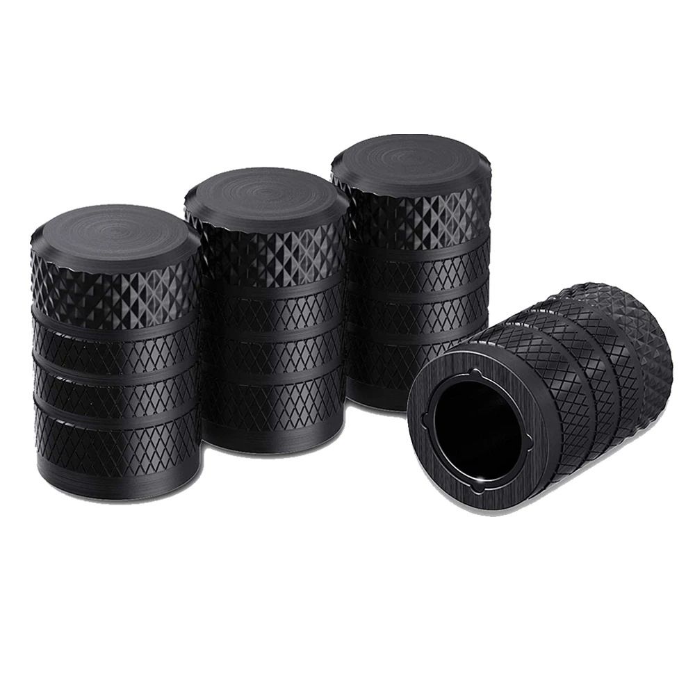 4-Pack Black Aluminum Car Tyre Valve Stem Caps – Heavy Duty Dustproof Air Valve Covers with Internal Anti-Seize Plastic Lining for Cars SUVs Trucks - Image 1
