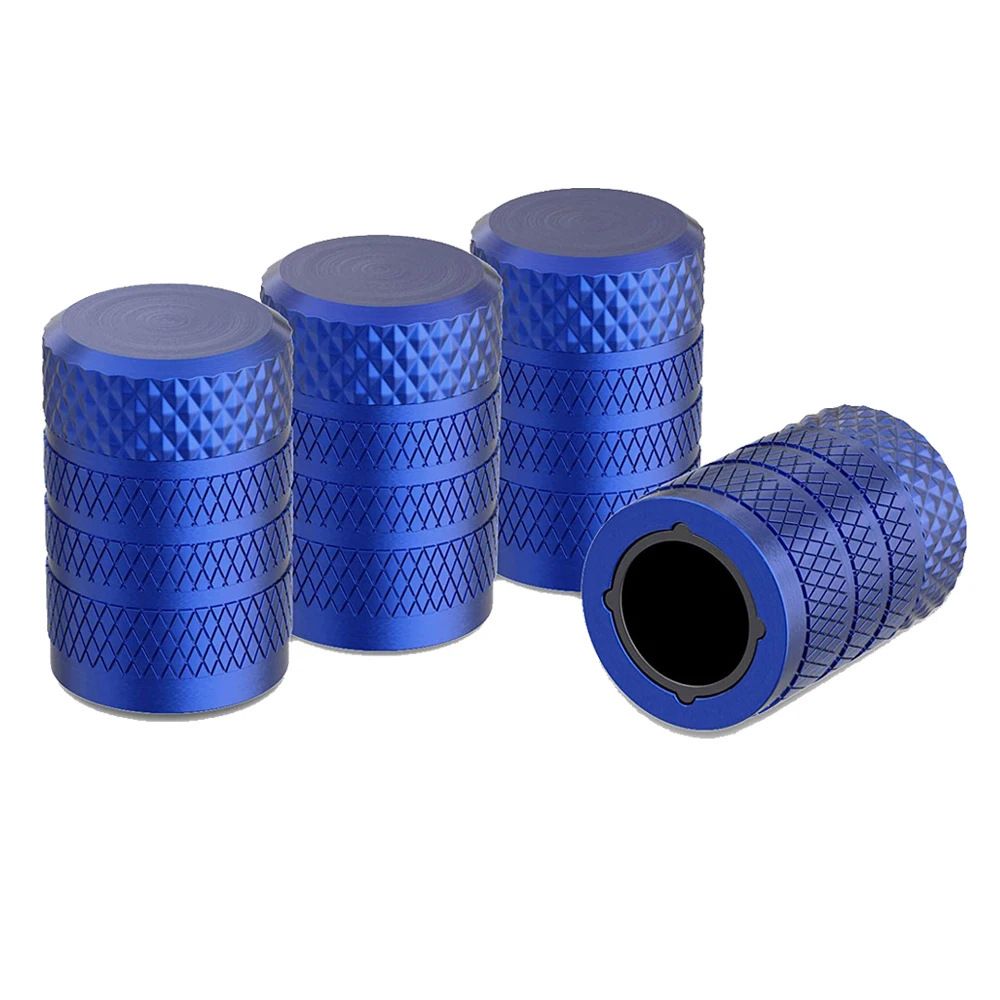 4-Pack Blue Aluminum Car Tyre Valve Stem Caps - Heavy Duty Dustproof Air Valve Covers with Internal Anti-Seize Plastic Lining for Cars SUVs Trucks - Image 1