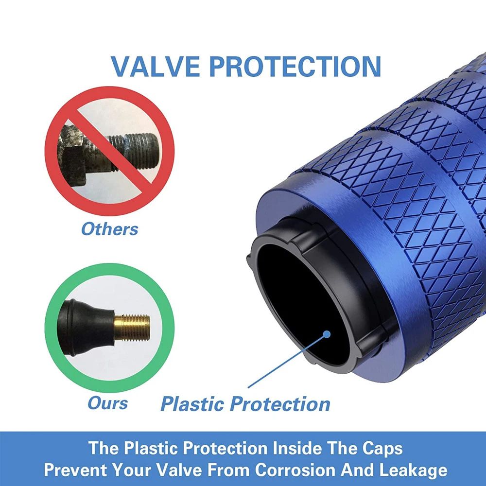 4-Pack Blue Aluminum Car Tyre Valve Stem Caps - Heavy Duty Dustproof Air Valve Covers with Internal Anti-Seize Plastic Lining for Cars SUVs Trucks - Image 2