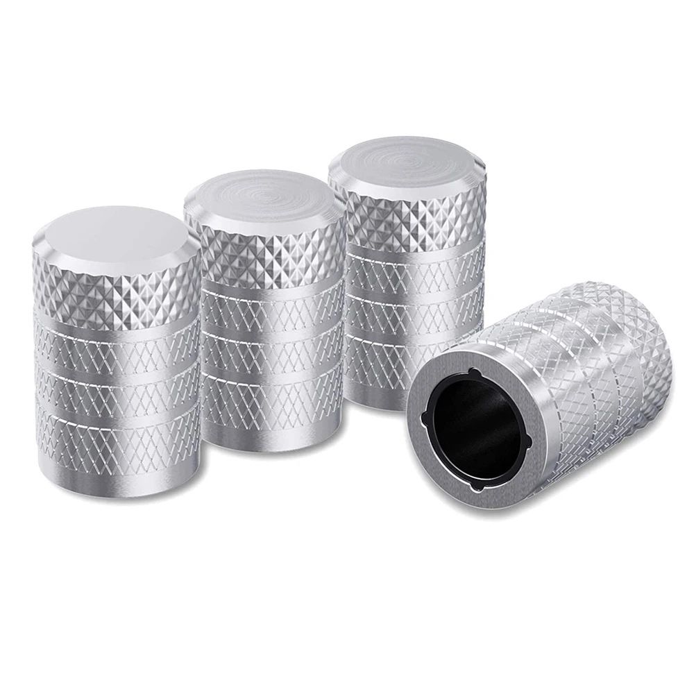4-Pack Silver Aluminum Car Tyre Valve Stem Caps - Heavy Duty Dustproof Air Valve Covers with Internal Anti-Seize Plastic Lining for Cars SUVs Trucks - Image 1
