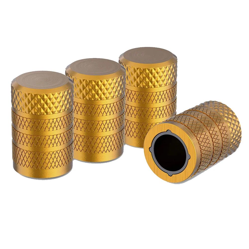 4-Pack Gold Aluminum Car Tyre Valve Stem Caps - Heavy Duty Dustproof Air Valve Covers with Internal Anti-Seize Plastic Lining for Cars SUVs Trucks - Image 1