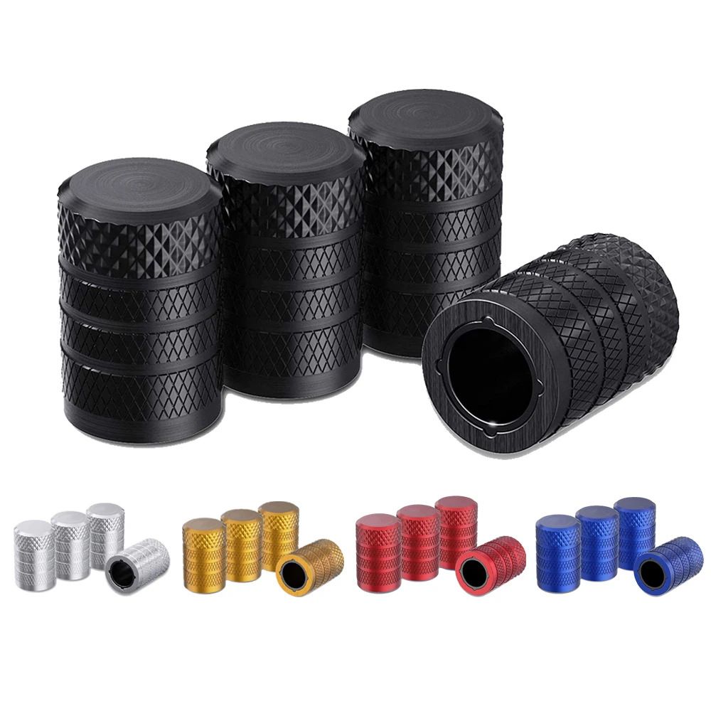 5 Colors Set of 4-Pack Aluminum Car Tyre Valve Stem Caps - Heavy Duty Dustproof Air Valve Covers with Internal Anti-Seize Plastic Lining for Cars SUVs Trucks - Image 1