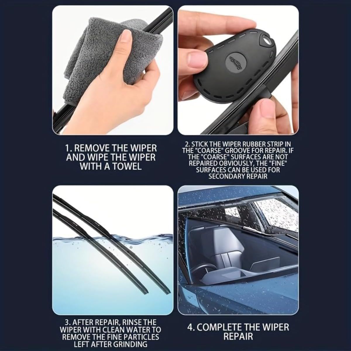4PCS Black Portable Car Windshield Wiper Blade Repair Tool - Triple the Wiper Lifespan – Dual Grit Sanding Restorer and Trimmer for Wiper Rubber Strips - Image 6