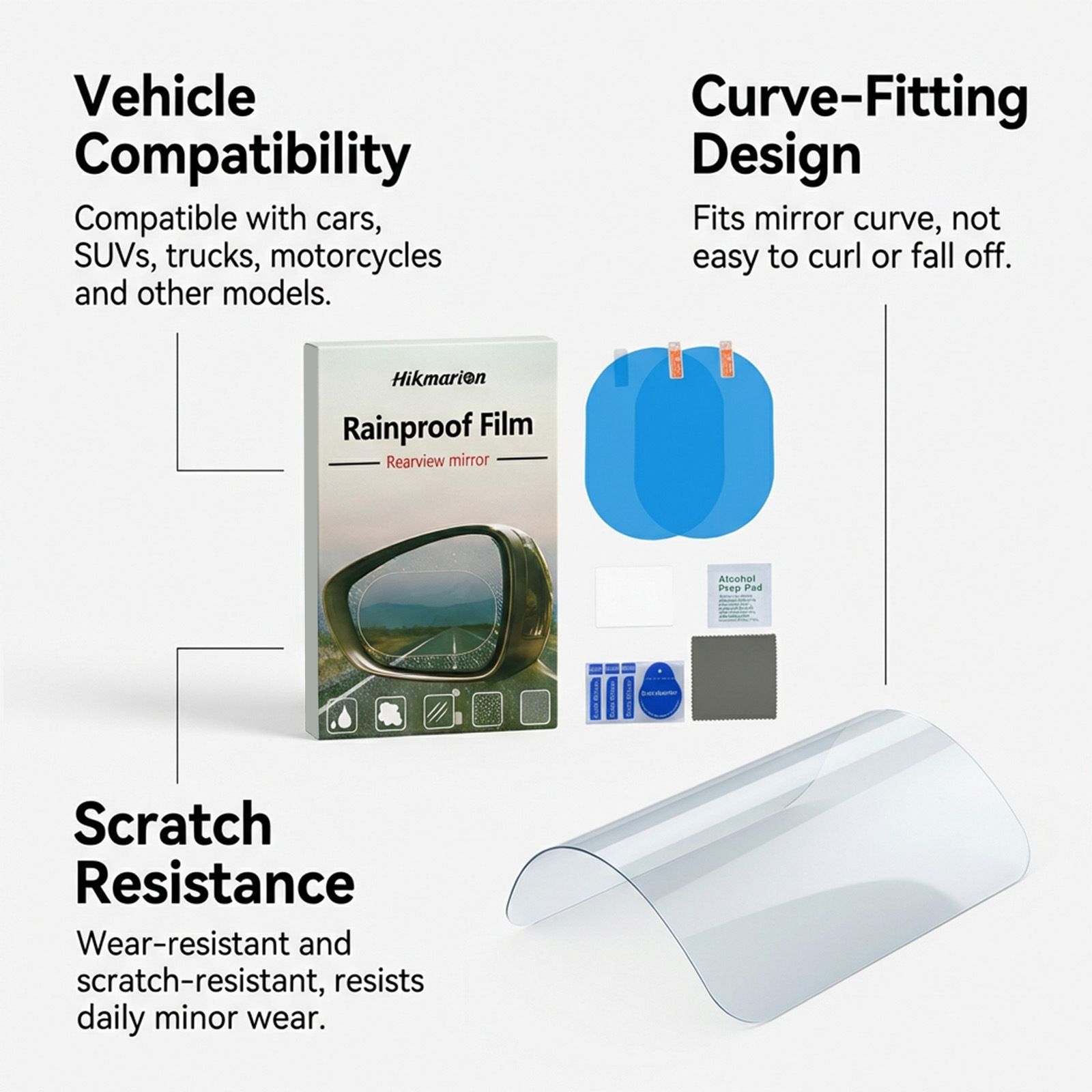 4 Set of Car Rearview Mirror HD Rainproof Film with Complete Installation Tool Kit – Anti Fog Waterproof Protective Shield Sticker, Hydrophobic Glare-Reducing Clear Membrane - Image 3