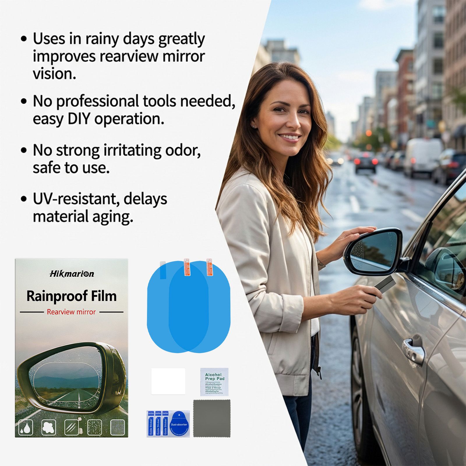 4 Set of Car Rearview Mirror HD Rainproof Film with Complete Installation Tool Kit – Anti Fog Waterproof Protective Shield Sticker, Hydrophobic Glare-Reducing Clear Membrane - Image 4