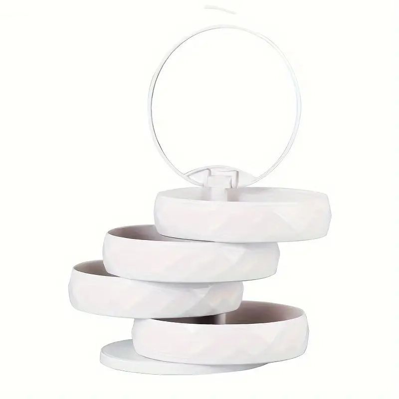 2-Pack 4-Tier Rotating Jewelry Organizer Box with Adjustable Mirror & Diamond Cut Design – Compact 360° Swivel Earring Stud Necklace Storage Box for Vanity Countertop, 10 x 10cm, White - Image 1