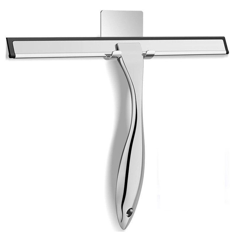 Silver Stainless Steel Glass Squeegee for Car Windshield & Countertop – 10 inch Hydrophobic Window Cleaner & Squeegee Blade with Adhesive Holder Hook - Image 1