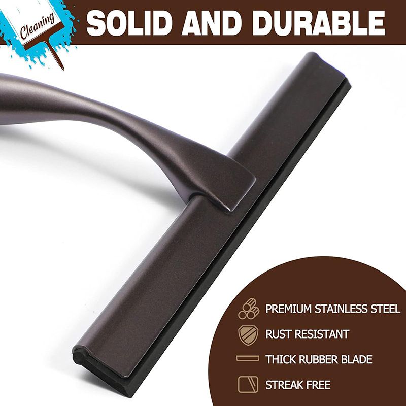 Silver Stainless Steel Glass Squeegee for Car Windshield & Countertop - 10 inch Hydrophobic Window Cleaner and Squeegee Blade with Adhesive Holder Hook & 4 Replacement Silicone Blades - Image 2