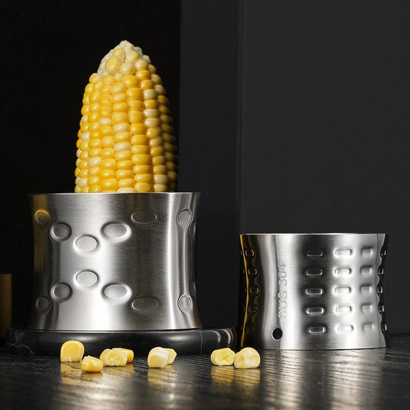 2-Pack Premium Stainless Steel Manual Corn Thresher Peeler and Cob Cutter with Safe Hidden Dual-Head Serrated Blades & Non-Slip Grip, Round & Triangle Model - Image 1