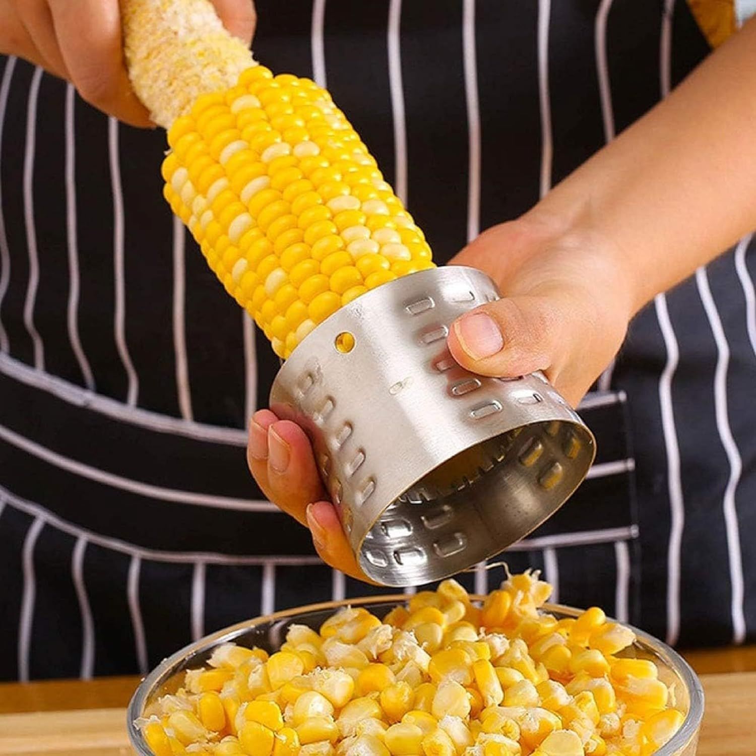2-Pack Premium Stainless Steel Manual Corn Thresher Peeler and Cob Cutter with Safe Hidden Dual-Head Serrated Blades & Non-Slip Grip, Round & Triangle Model - Image 6