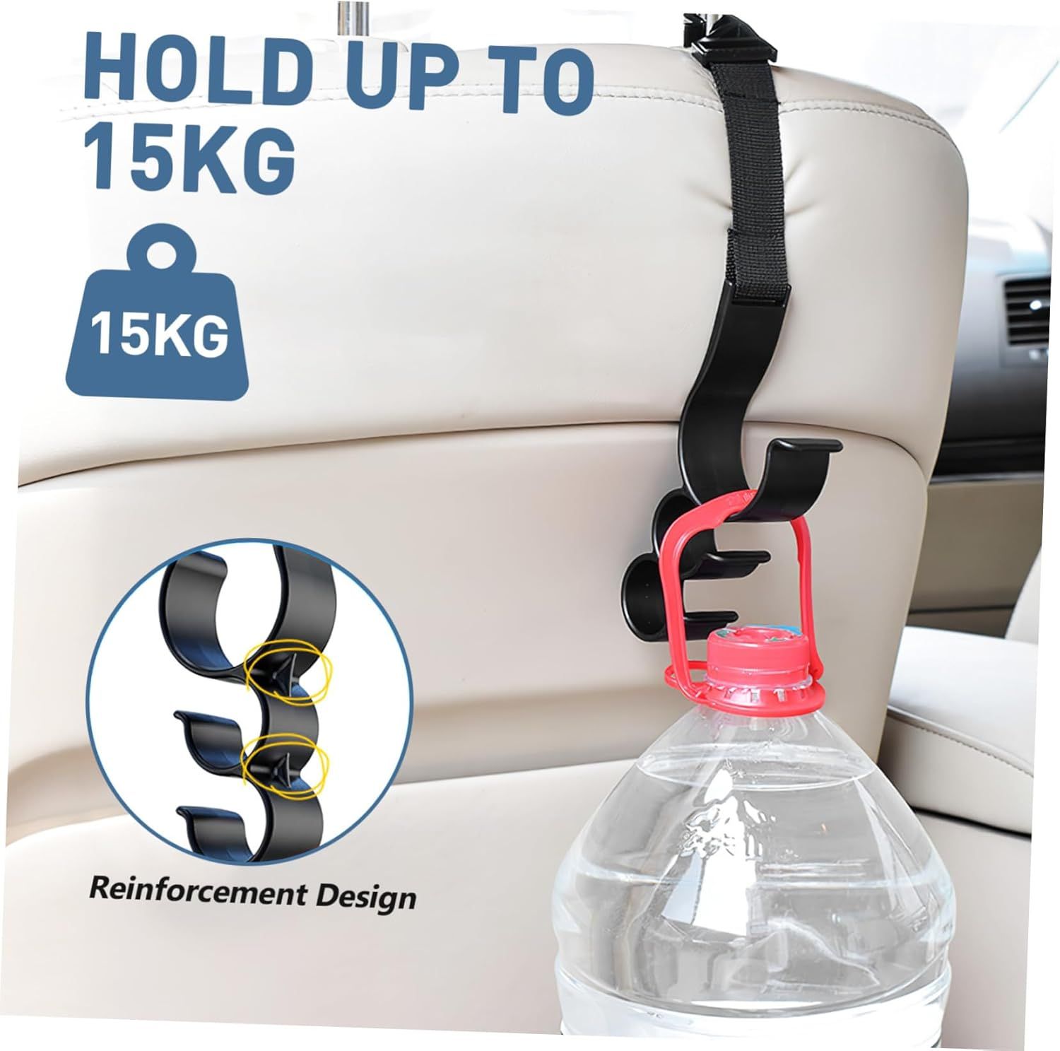 2PCS Multifunctional Car Seat Back Triple Hooks Organizer for Purses Umbrellas Bags – Heavy Duty 15kg Easy Install Headrest Hangers for Car Interior Storage, Adjustable 23cm - Image 3