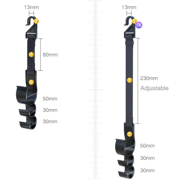 2PCS Multifunctional Car Seat Back Triple Hooks Organizer for Purses Umbrellas Bags – Heavy Duty 15kg Easy Install Headrest Hangers for Car Interior Storage, Adjustable 23cm - Image 5