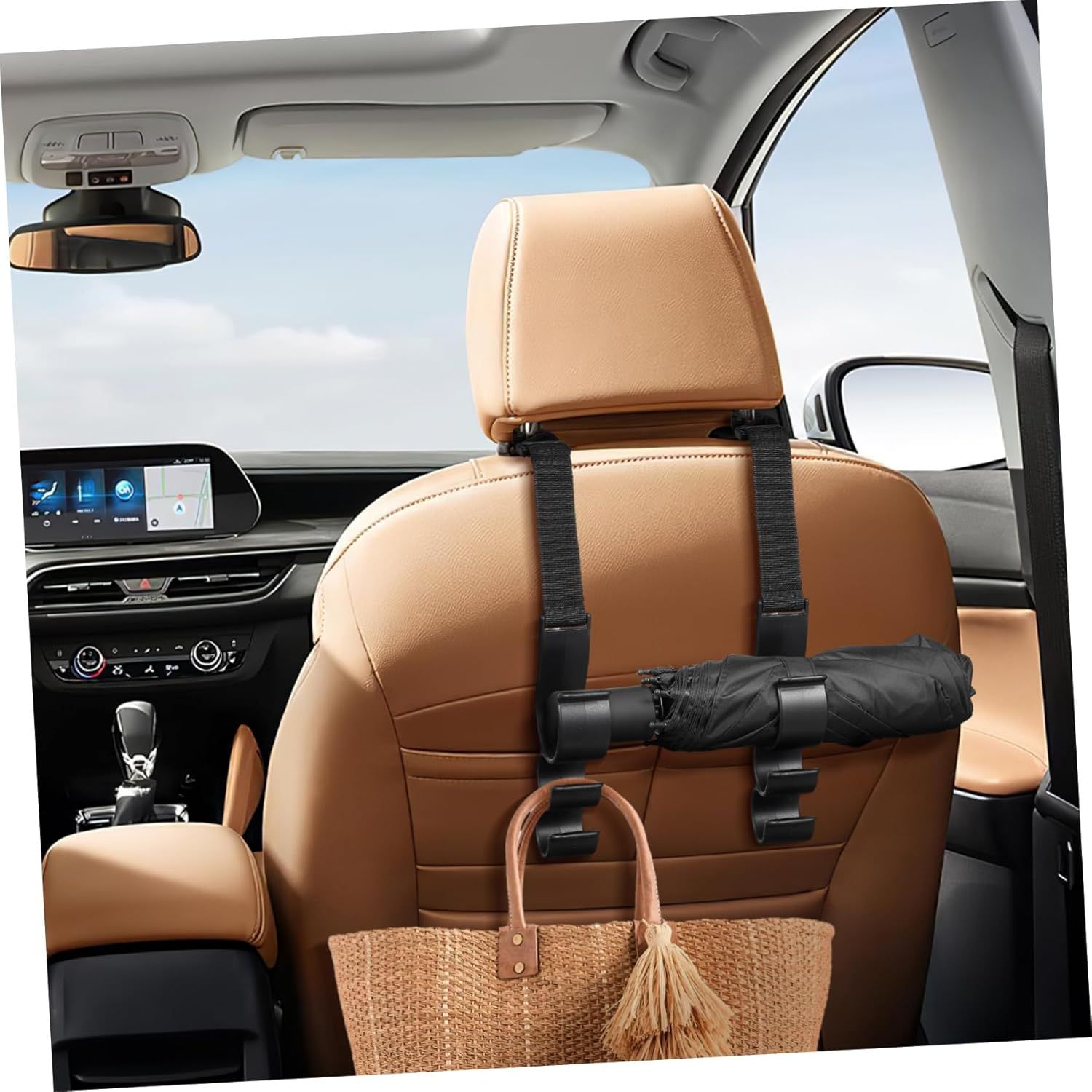 2PCS Multifunctional Car Seat Back Triple Hooks Organizer for Purses Umbrellas Bags – Heavy Duty 15kg Easy Install Headrest Hangers for Car Interior Storage, Adjustable 23cm - Image 8