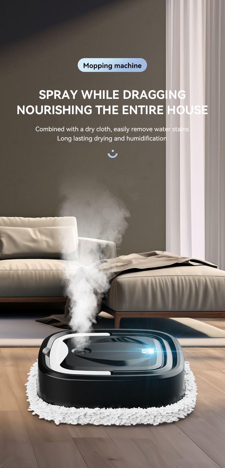 Black P6 Smart Robotic Mop and Floor Cleaner for Full Home Cleansing – High Power, Wet & Dry Dual Use, Obstacle Sensing, Spray Humidifier, 2.5H USB Rechargeable Long Battery Life and 8cm Low-Profile Body, Large 25X 25CM Advanced Mopping Pad (EOFY Promotio - Image 8