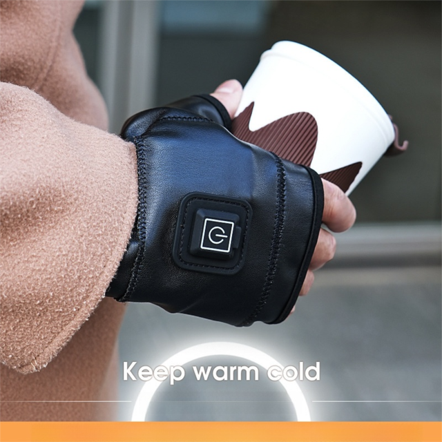 1 Pairs Wireless Electric 3 Levels Heated Fingerless Gloves  with Windproof Waterproof PU Leather, USB-C Rechargeable Outdoor Activities Hand Warmer for Men Women Riding Home Office - Image 1