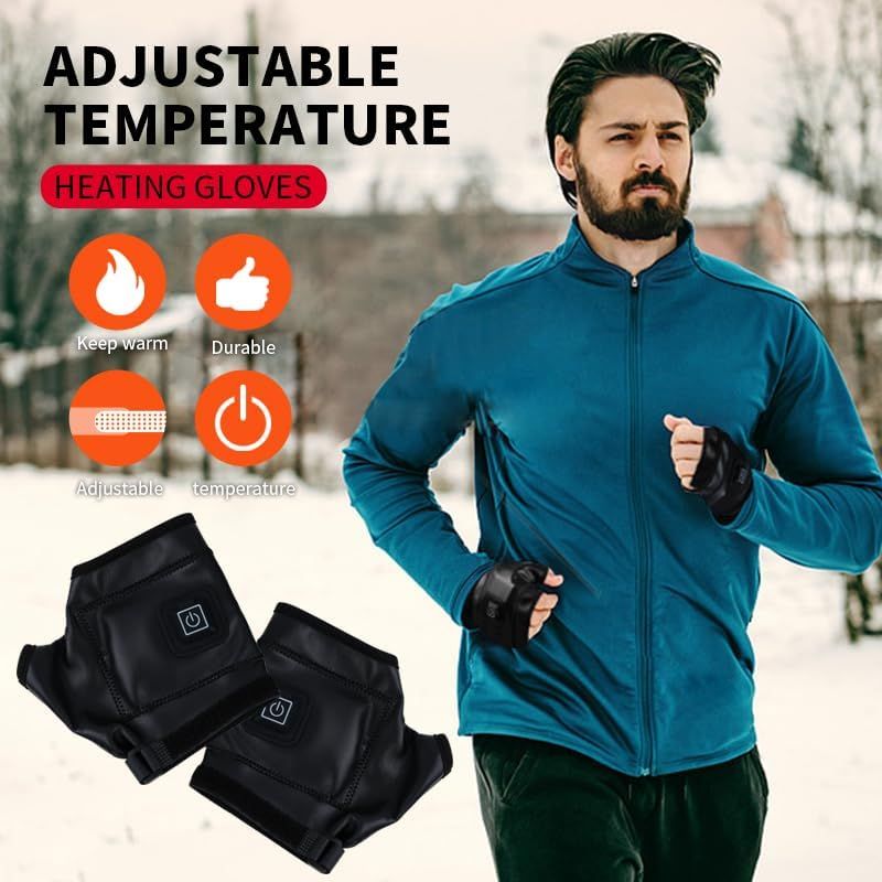 1 Pairs Wireless Electric 3 Levels Heated Fingerless Gloves  with Windproof Waterproof PU Leather, USB-C Rechargeable Outdoor Activities Hand Warmer for Men Women Riding Home Office - Image 2