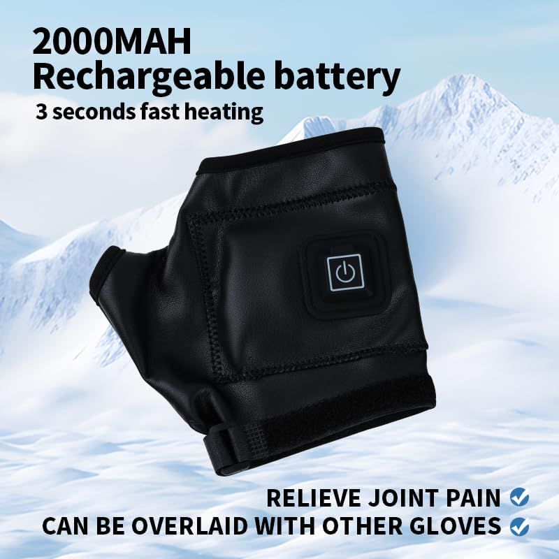 1 Pairs Wireless Electric 3 Levels Heated Fingerless Gloves  with Windproof Waterproof PU Leather, USB-C Rechargeable Outdoor Activities Hand Warmer for Men Women Riding Home Office - Image 5