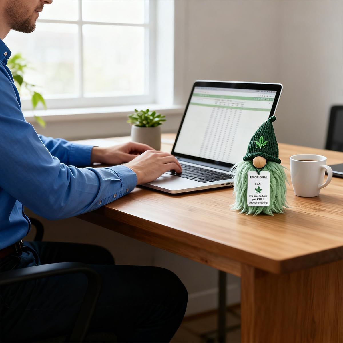 Emotional Support Weed Gnome Crocheted Doll – Handmade Knitted Plush Table Desktop Figurine with Beanie & Motivational Tag, Novelty Birthday Party Gift - Image 4
