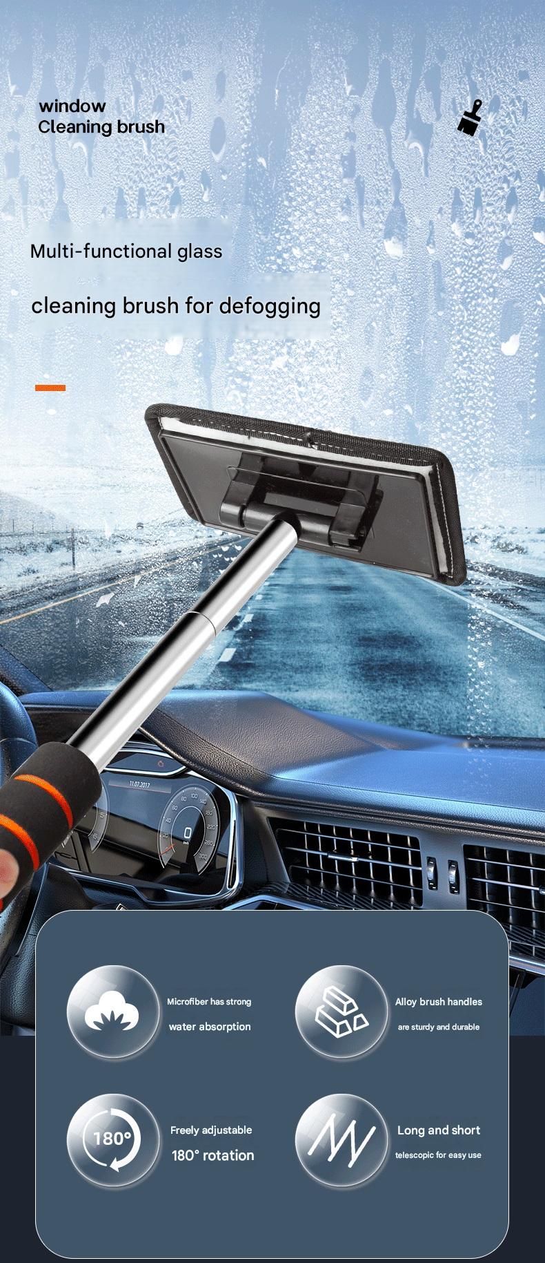 Green Telescopic Car Windshield Cleaning Brush with 3 Replacement Microfiber- Aluminium Alloy Extendable Handle, 180° Rotatable Microfibre Head, Anti-Fog & Streak-Free Glass Wiper for Car & Home Use, Soft Grip Foam Handle - Image 2