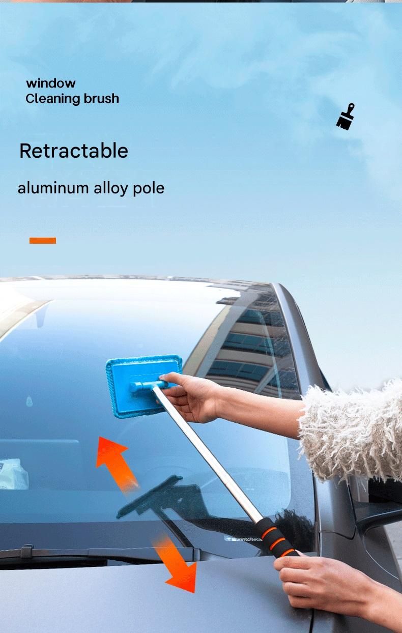 Black Telescopic Car Windshield Cleaning Brush with 3 Replacement Microfiber- Aluminium Alloy Extendable Handle, 180° Rotatable Microfibre Head, Anti-Fog & Streak-Free Glass Wiper for Car & Home Use, Soft Grip Foam Handle - Image 5