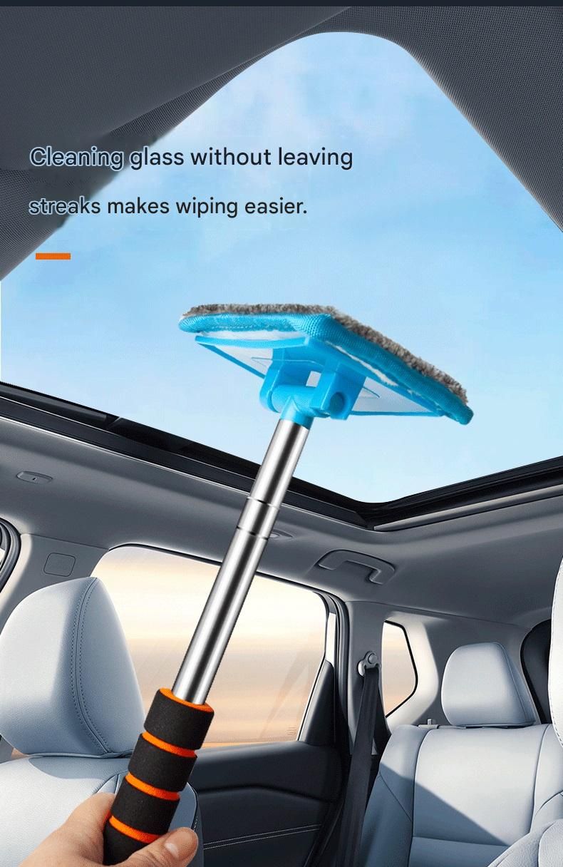 Orange Telescopic Car Windshield Cleaning Brush with 3 Replacement Microfiber- Aluminium Alloy Extendable Handle, 180° Rotatable Microfibre Head, Anti-Fog & Streak-Free Glass Wiper for Car & Home Use, Soft Grip Foam Handle - Image 4