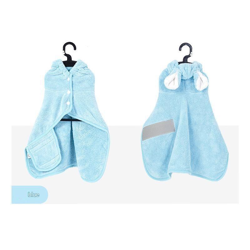Blue S size Pet Drying Robe with Hood - Quick Dry Coral Fleece Towel for Dogs and Cats, Super Absorbent Bathrobe with Cute Rabbit Ears, Adjustable Fit for All Sizes, Easy to Wear and Machine Washable - Image 1